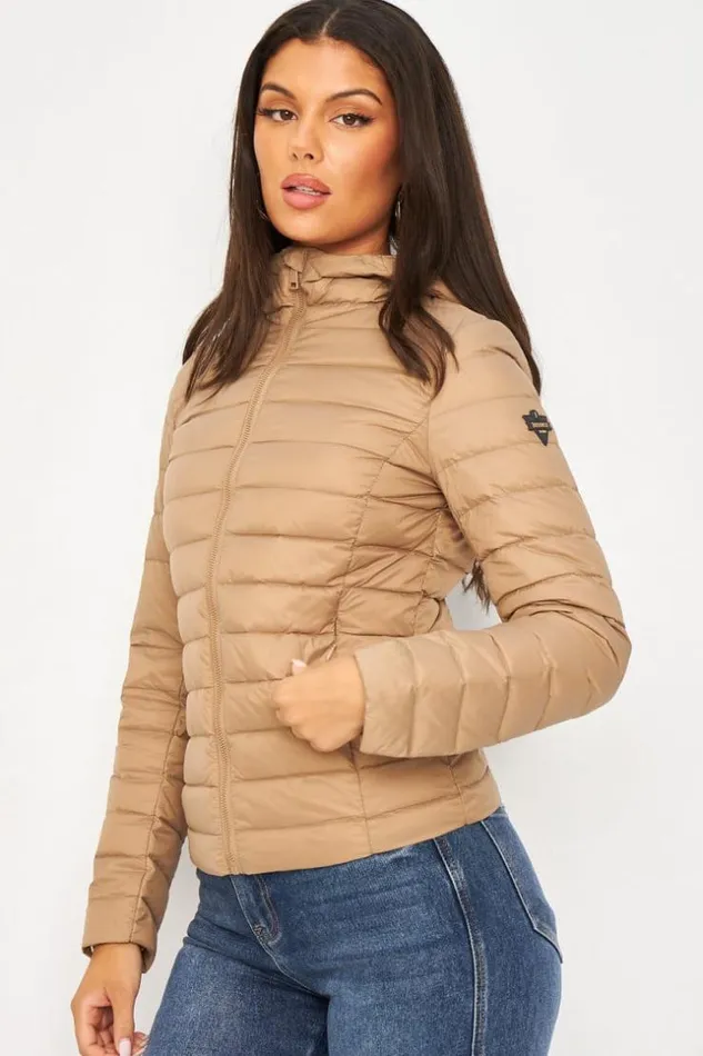 Women Quilted Liner Jacket With Hood In Taupe Brown Brentiny Paris Parkas And Down Jackets