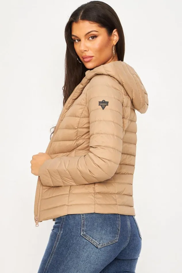 Women Quilted Liner Jacket With Hood In Taupe Brown Brentiny Paris Parkas And Down Jackets
