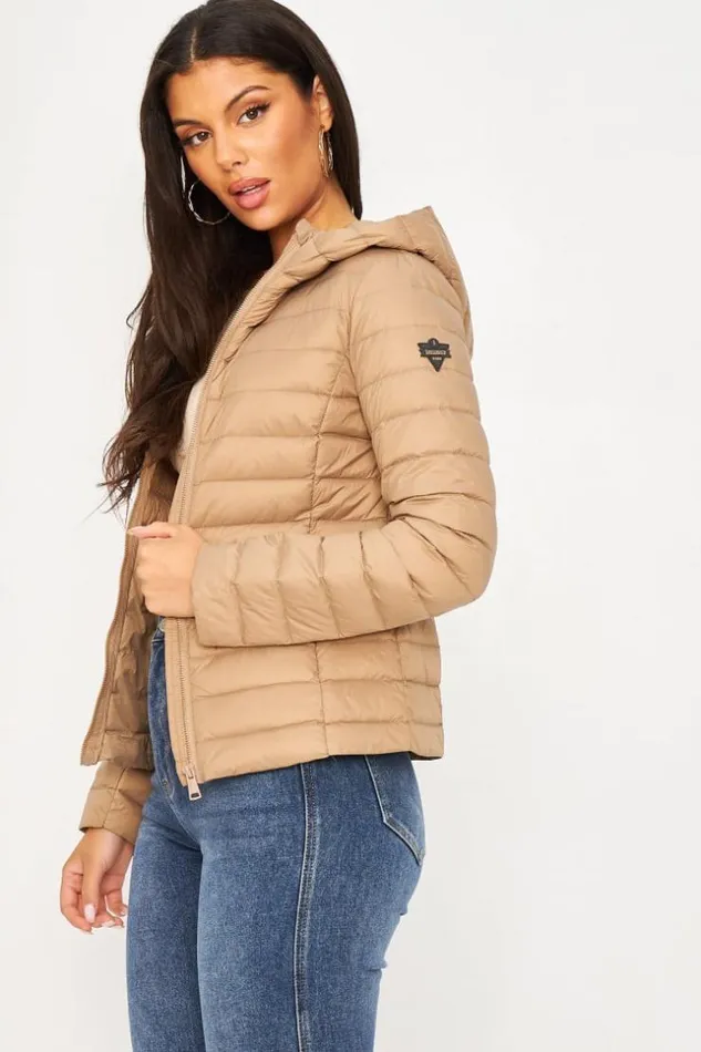 Women Quilted Liner Jacket With Hood In Taupe Brown Brentiny Paris Parkas And Down Jackets