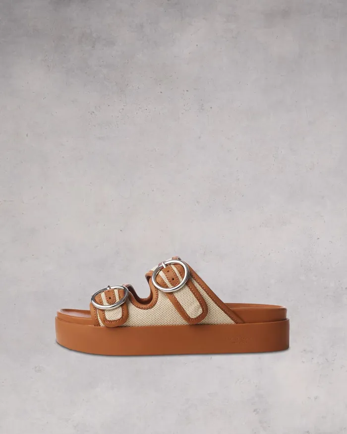 Women Rag and Bone Sandals Geo Buckle Platform Slide Natural