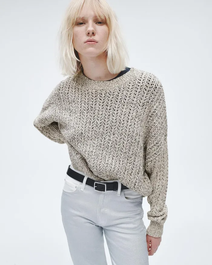 Women Rag and Bone Sweaters Edie Cotton Crew Oatmeal Multi