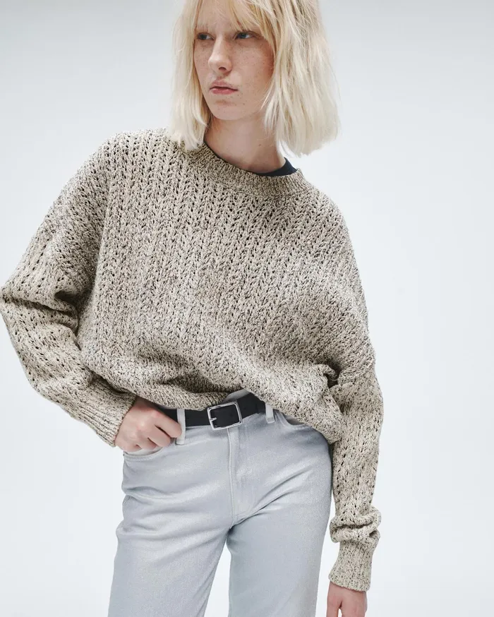 Women Rag and Bone Sweaters Edie Cotton Crew Oatmeal Multi Women Rag and Bone Sweaters Edie Cotton Crew Oatmeal Multi