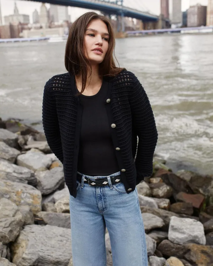 Women Rag and Bone Sweaters Marlee Cotton Cardigan Black