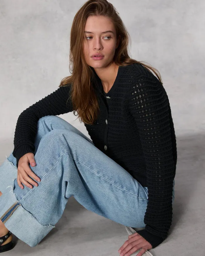 Women Rag and Bone Sweaters Marlee Cotton Cardigan Black Women Rag and Bone Sweaters Marlee Cotton Cardigan Black