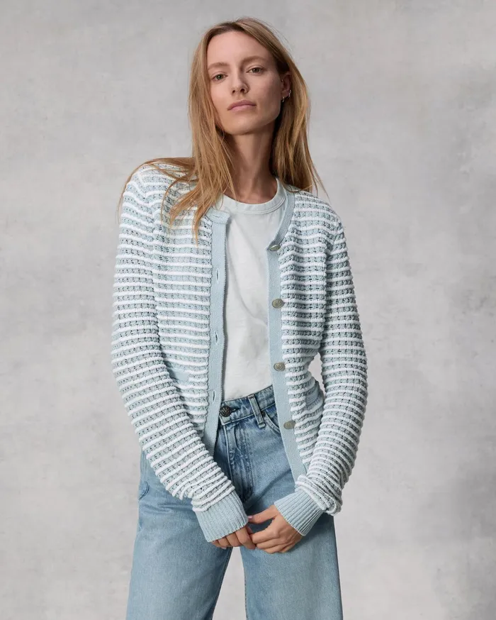 Women Rag and Bone Sweaters Marlee Striped Cotton Cardigan Light Blue