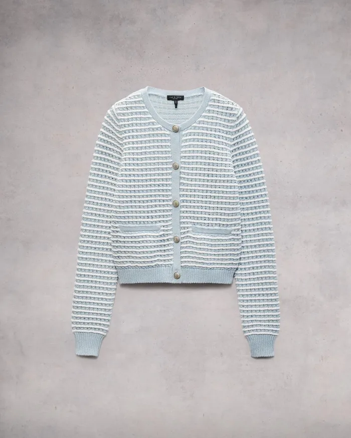 Women Rag and Bone Sweaters Marlee Striped Cotton Cardigan Light Blue Women Rag and Bone Sweaters Marlee Striped Cotton Cardigan Light Blue