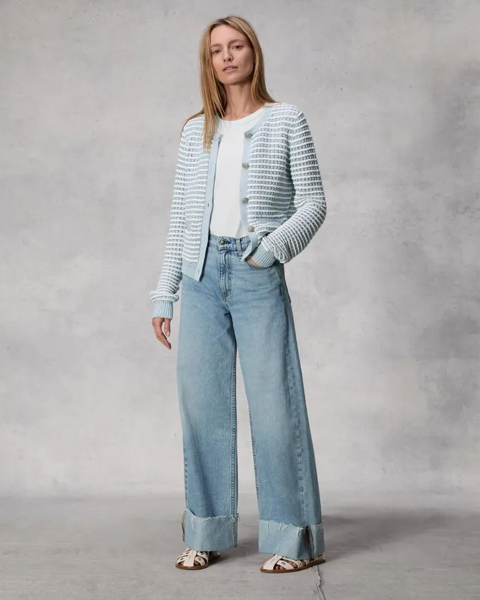 Women Rag and Bone Sweaters Marlee Striped Cotton Cardigan Light Blue Women Rag and Bone Sweaters Marlee Striped Cotton Cardigan Light Blue