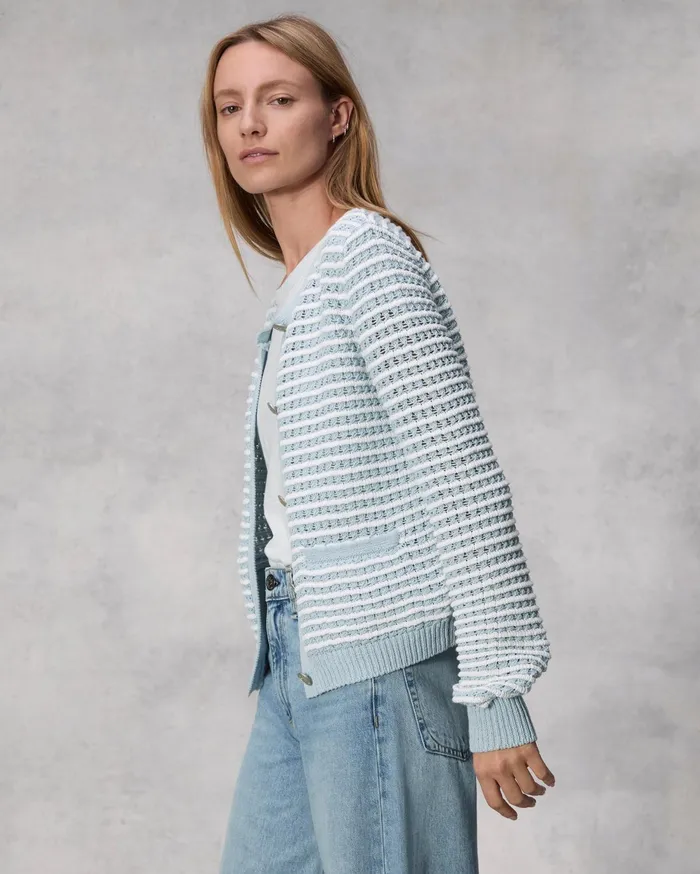 Women Rag and Bone Sweaters Marlee Striped Cotton Cardigan Light Blue Women Rag and Bone Sweaters Marlee Striped Cotton Cardigan Light Blue