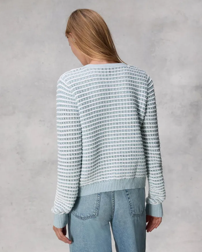 Women Rag and Bone Sweaters Marlee Striped Cotton Cardigan Light Blue Women Rag and Bone Sweaters Marlee Striped Cotton Cardigan Light Blue