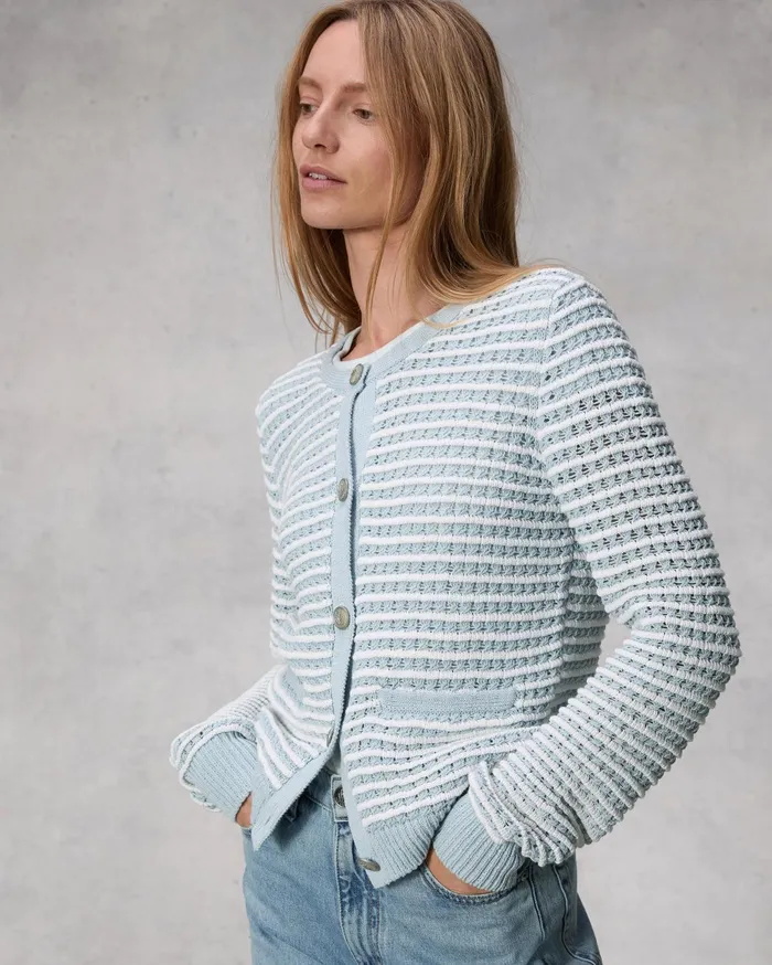 Women Rag and Bone Sweaters Marlee Striped Cotton Cardigan Light Blue Women Rag and Bone Sweaters Marlee Striped Cotton Cardigan Light Blue