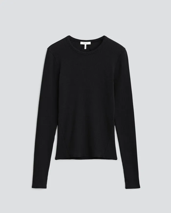 Women Rag and Bone TShirts Essential Rib Long Sleeve Tee Black Women Rag and Bone TShirts Essential Rib Long Sleeve Tee Black