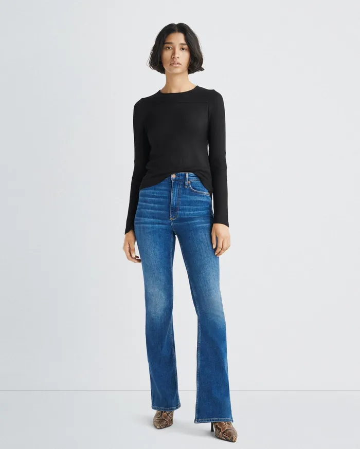 Women Rag and Bone TShirts The Knit Rib Paneled Crew Black