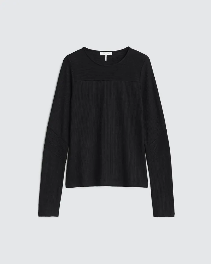 Women Rag and Bone TShirts The Knit Rib Paneled Crew Black Women Rag and Bone TShirts The Knit Rib Paneled Crew Black