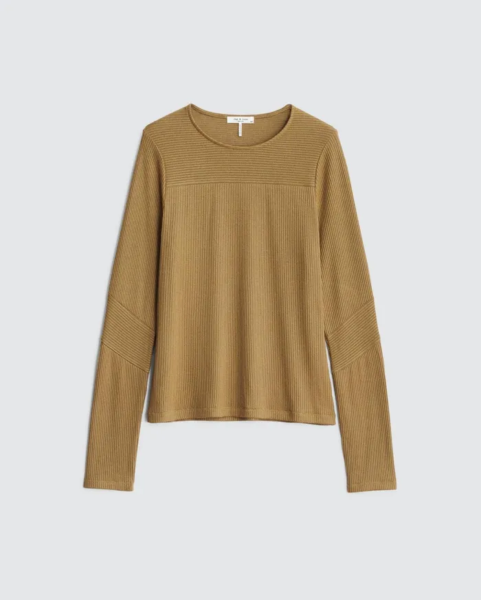 Women Rag and Bone TShirts The Knit Rib Paneled Crew Khaki Women Rag and Bone TShirts The Knit Rib Paneled Crew Khaki
