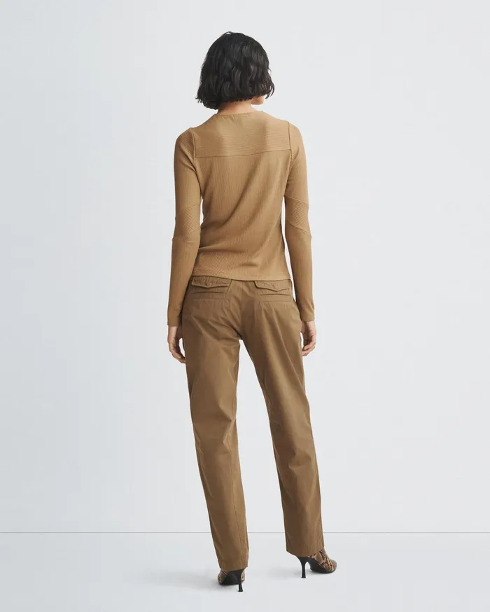 Women Rag and Bone TShirts The Knit Rib Paneled Crew Khaki Women Rag and Bone TShirts The Knit Rib Paneled Crew Khaki