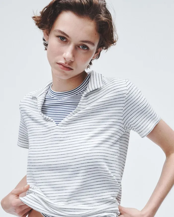 Women Rag and Bone TShirts The Knit Striped Polo Ivory Stripe
