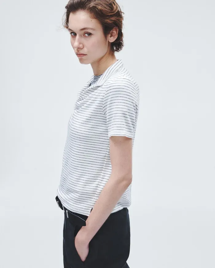 Women Rag and Bone TShirts The Knit Striped Polo Ivory Stripe Women Rag and Bone TShirts The Knit Striped Polo Ivory Stripe