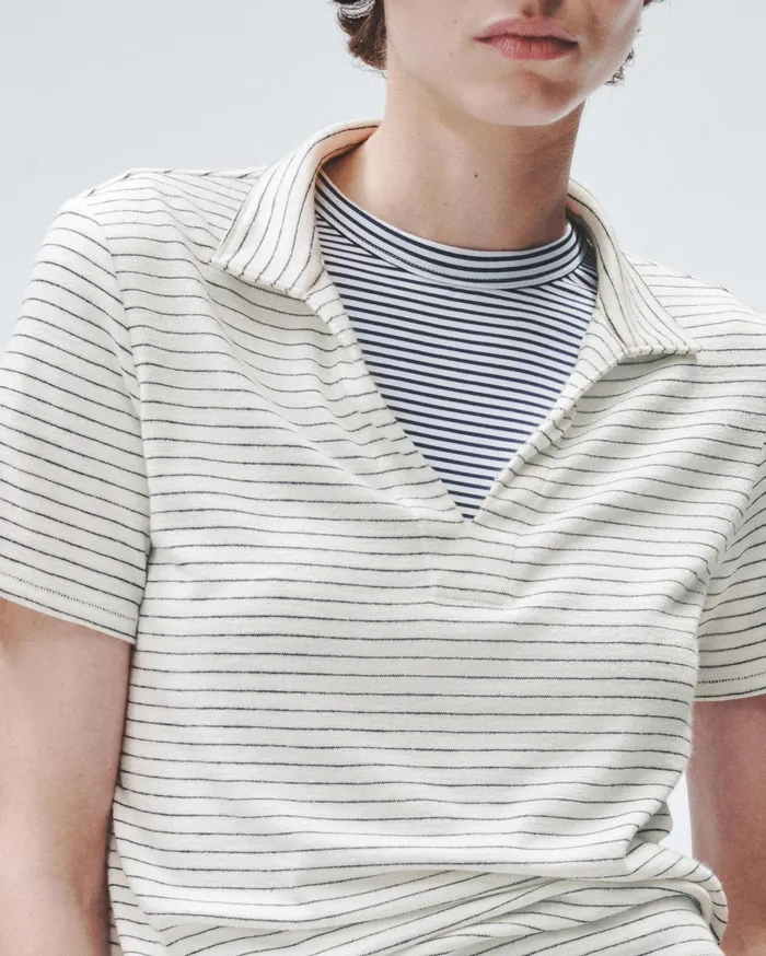 Women Rag and Bone TShirts The Knit Striped Polo Ivory Stripe Women Rag and Bone TShirts The Knit Striped Polo Ivory Stripe