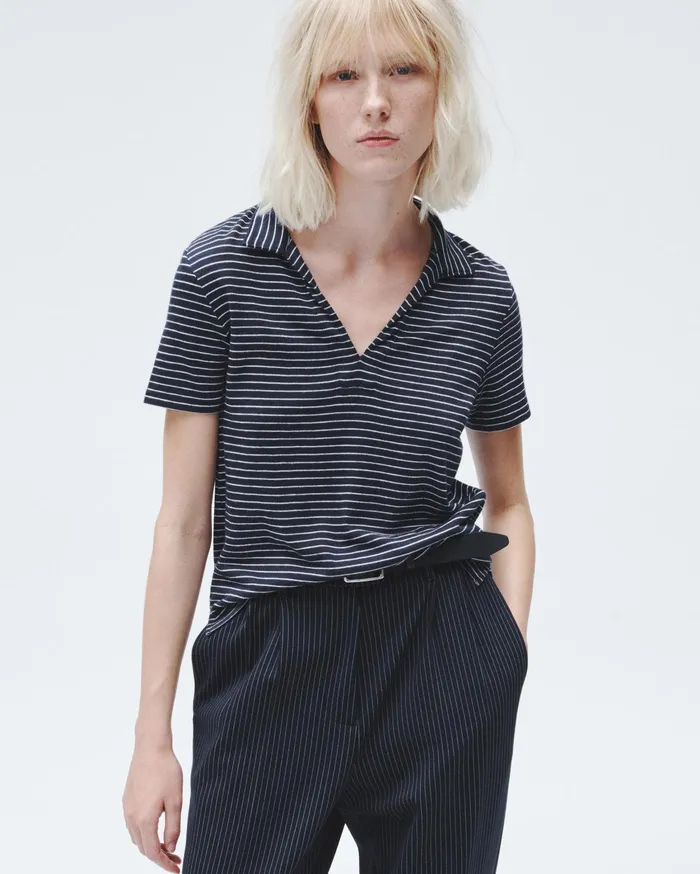 Women Rag and Bone TShirts The Knit Striped Polo Navy Stripe