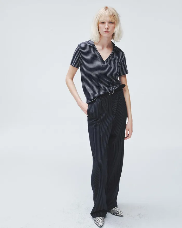 Women Rag and Bone TShirts The Knit Striped Polo Navy Stripe Women Rag and Bone TShirts The Knit Striped Polo Navy Stripe