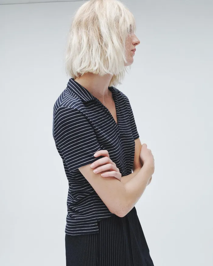 Women Rag and Bone TShirts The Knit Striped Polo Navy Stripe Women Rag and Bone TShirts The Knit Striped Polo Navy Stripe