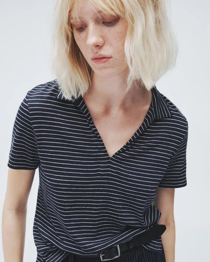 Women Rag and Bone TShirts The Knit Striped Polo Navy Stripe Women Rag and Bone TShirts The Knit Striped Polo Navy Stripe