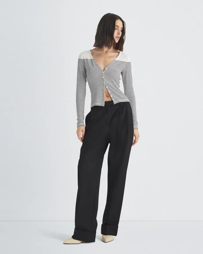 Women Rag and Bone TShirts The Knit Striped Vee Cardigan Blackwhite