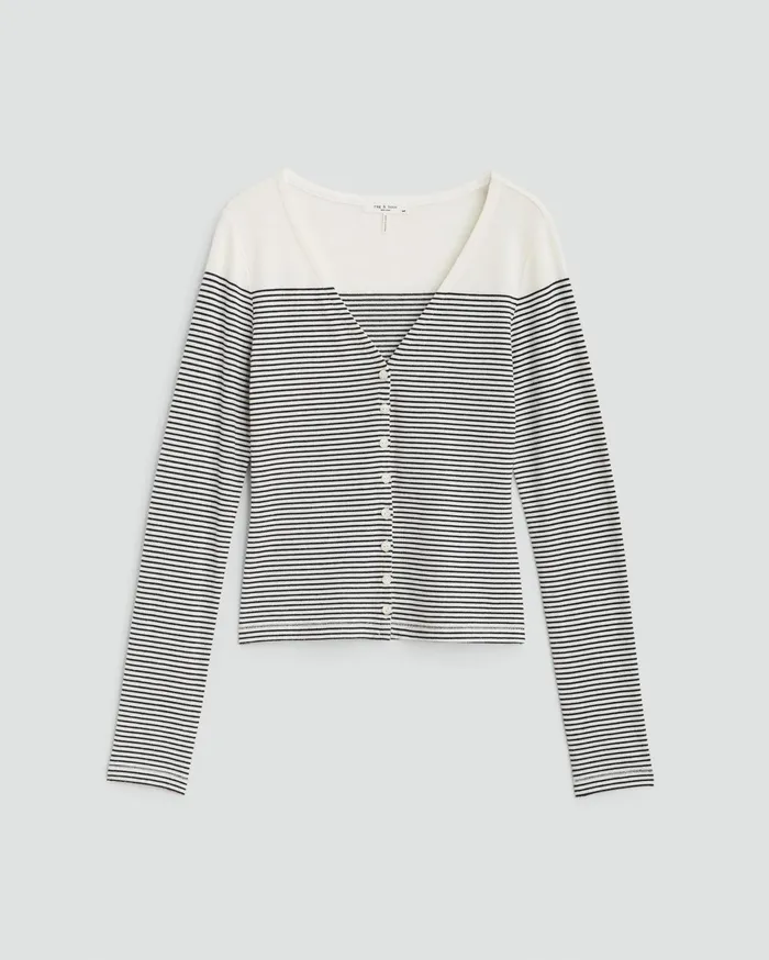 Women Rag and Bone TShirts The Knit Striped Vee Cardigan Blackwhite Women Rag and Bone TShirts The Knit Striped Vee Cardigan Blackwhite