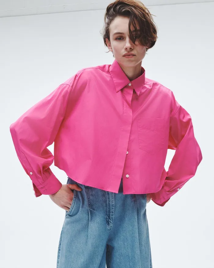 Women Rag and Bone Tops Beatrice Cropped Cotton Poplin Shirt Bright Pink