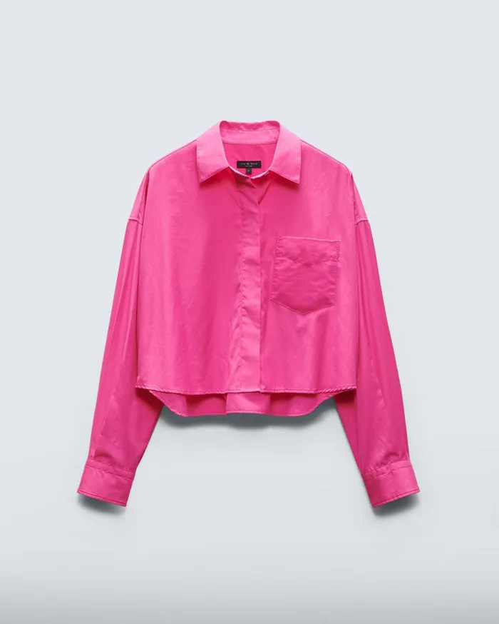 Women Rag and Bone Tops Beatrice Cropped Cotton Poplin Shirt Bright Pink Women Rag and Bone Tops Beatrice Cropped Cotton Poplin Shirt Bright Pink