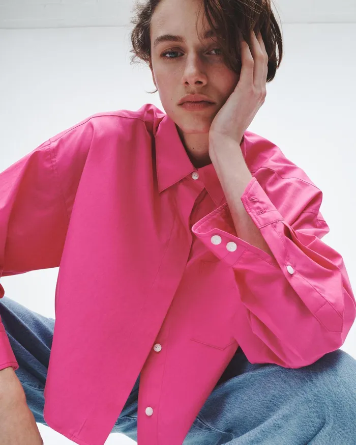 Women Rag and Bone Tops Beatrice Cropped Cotton Poplin Shirt Bright Pink Women Rag and Bone Tops Beatrice Cropped Cotton Poplin Shirt Bright Pink