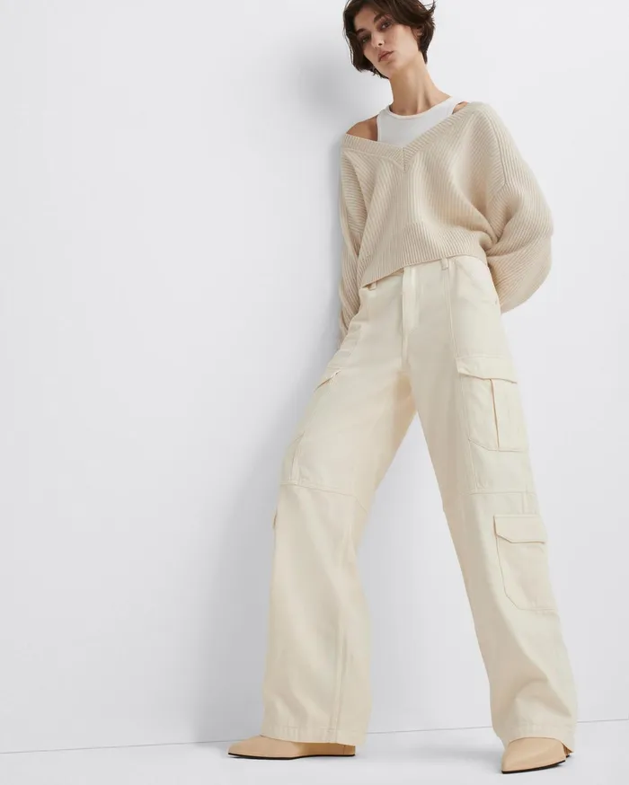 Women Rag and Bone WideLeg Featherweight Cailyn Cargo Ecru
