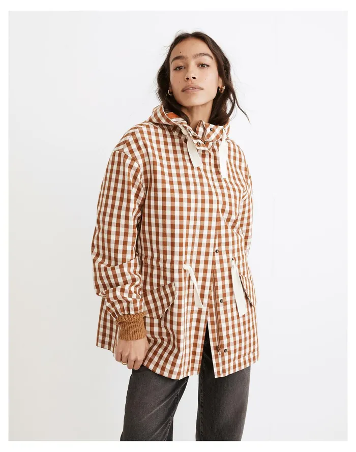 Women Raincloud Raincoat In Gingham Golden Pecan Madewell Jackets