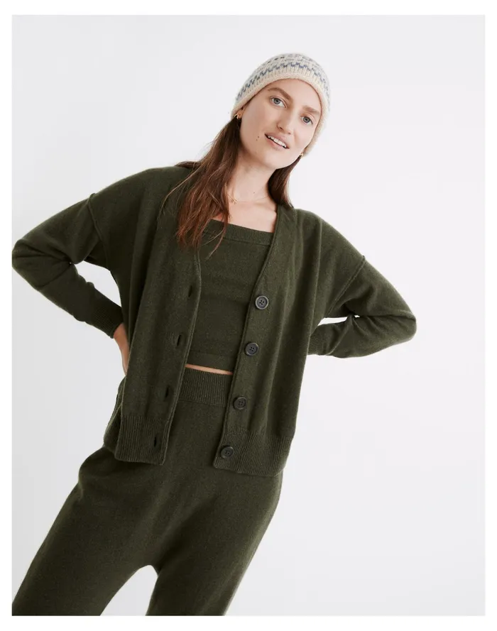 Women Resourced Cashmere Carlyn V Neck Cardigan Sweater Heather Moss Madewell Sweaters