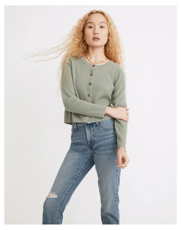 Women Resourced Cashmere Crop Cardigan Sweater Frosted Willow Madewell Sweaters