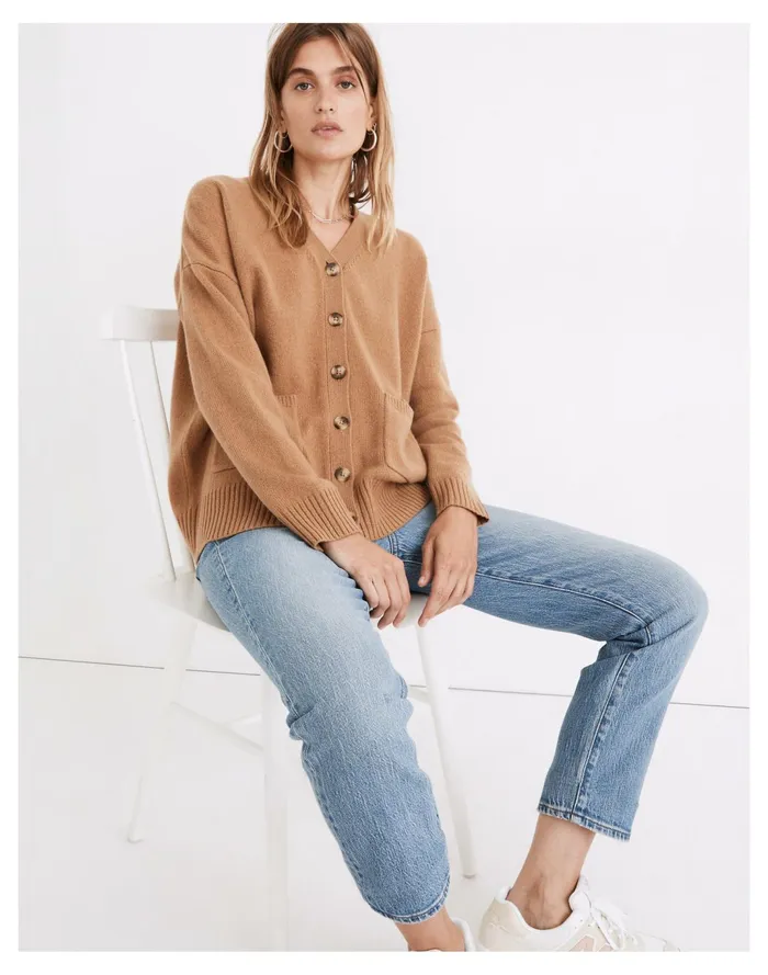 Women Resourced Cashmere Ex Boyfriend Cardigan Sweater Honey Chestnut Madewell Sweaters