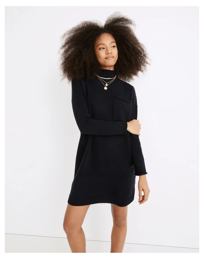 Women Resourced Cashmere Roll Neck Mini Sweater Dress Midnight Blue Madewell Dresses