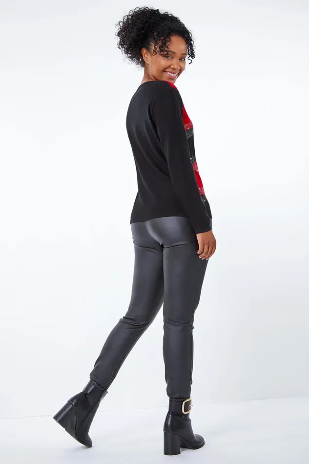 Women Red Petite Embellished Stripe Jumper Roman Knitwear