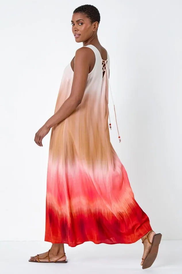 Women Red Sleeveless Ombre Midi Dress Roman Dresses