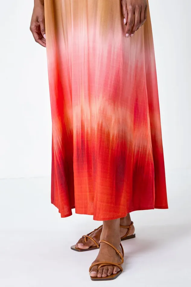 Women Red Sleeveless Ombre Midi Dress Roman Dresses