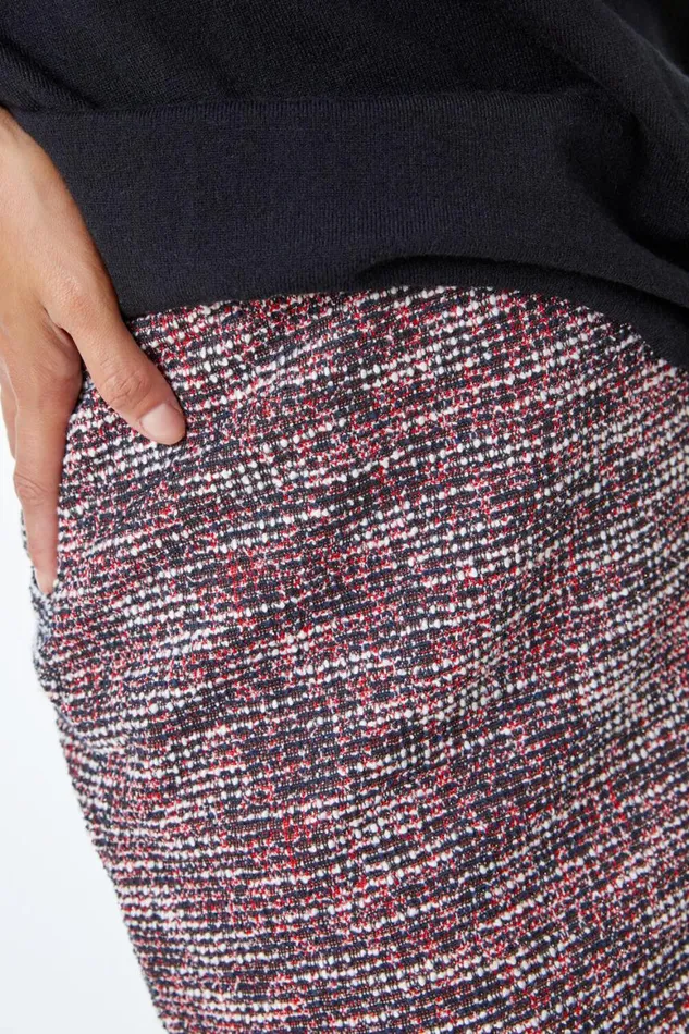 Women Red Textured A Line Boucle Skirt Roman Skirts