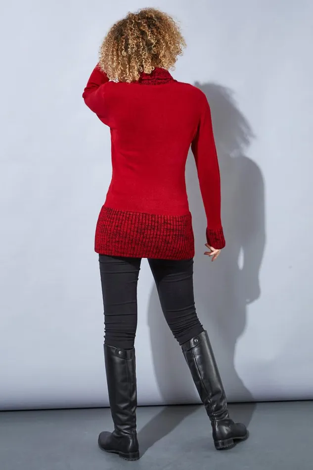 Women Red VNeck Overlap Button Detail Jumper Roman Knitwear