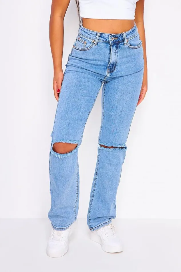 Women Regular Blue Ripped Jeans Blue Brentiny Paris Jeans