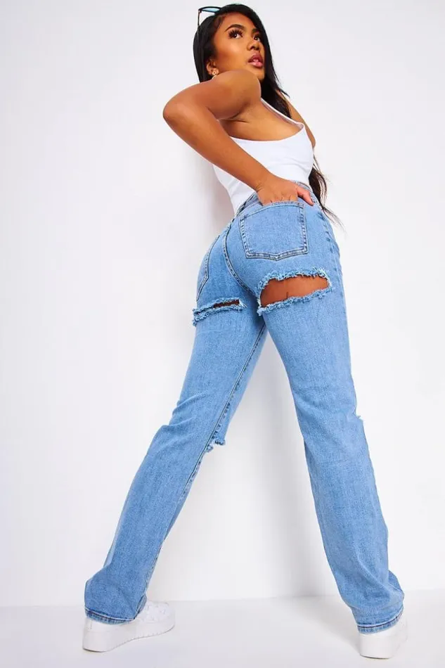 Women Regular Blue Ripped Jeans Blue Brentiny Paris Jeans