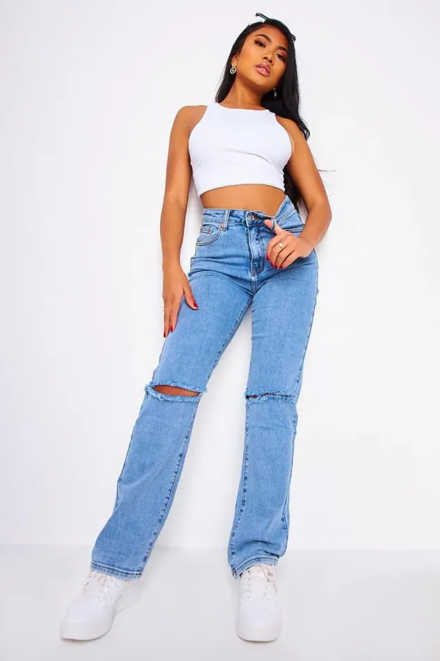 Women Regular Blue Ripped Jeans Blue Brentiny Paris Jeans