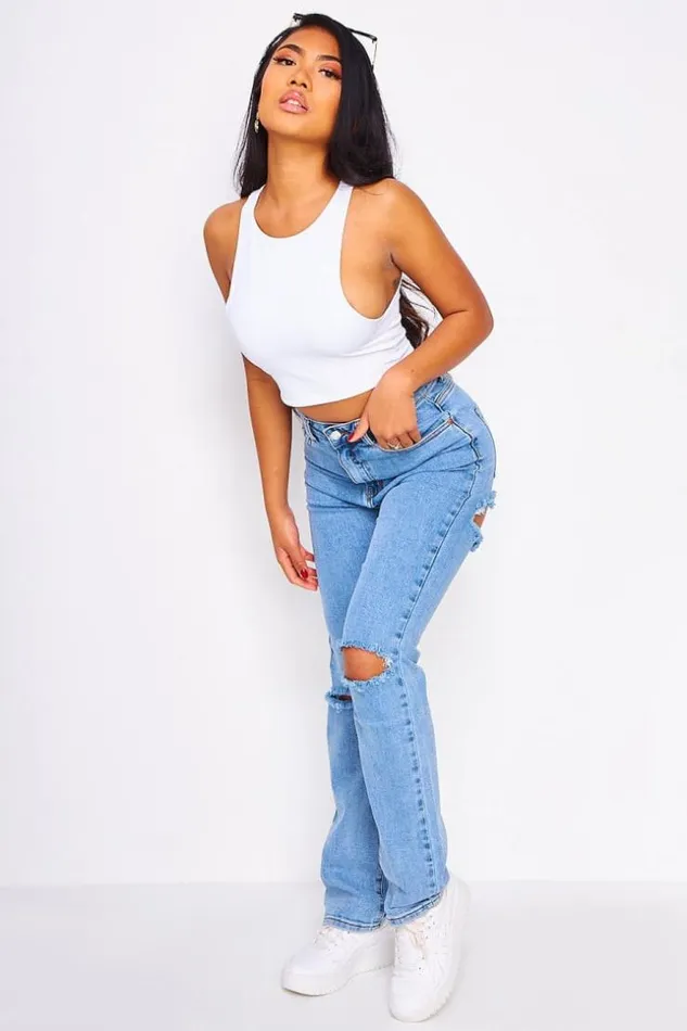 Women Regular Blue Ripped Jeans Blue Brentiny Paris Jeans