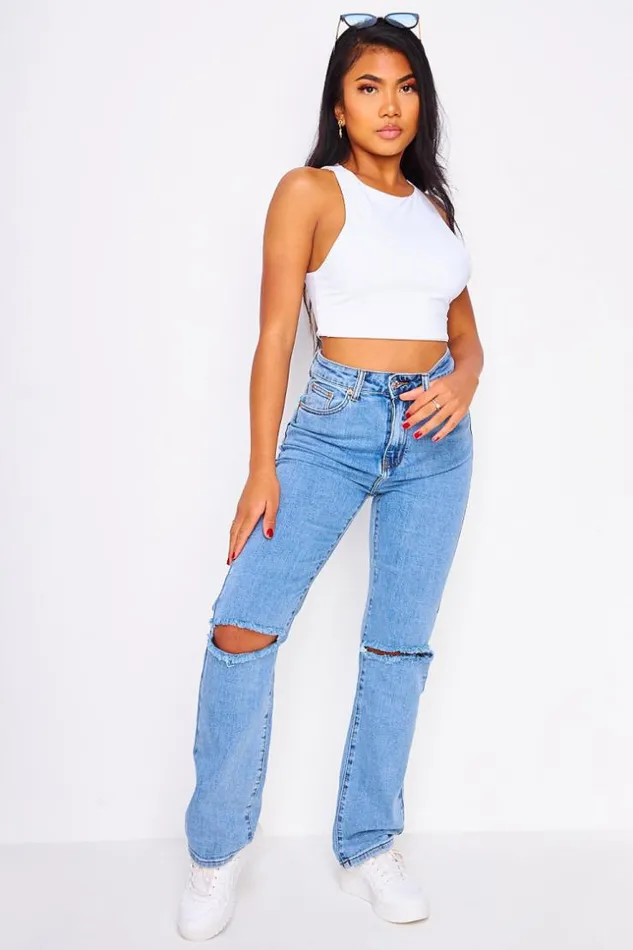 Women Regular Blue Ripped Jeans Blue Brentiny Paris Jeans