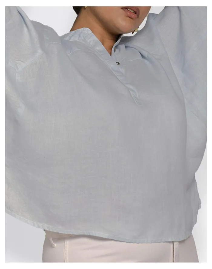 Women Reistor Hemp Afternoon Thunderstorm Henley Shirt Light Blue Madewell Tops and Shirts Women Reistor Hemp Afternoon Thunderstorm Henley Shirt Light Blue Madewell Tops and Shirts