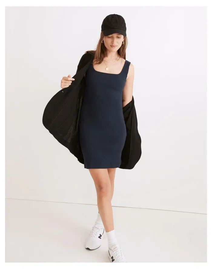 Women Ribbed Knit Bodycon Mini Dress Dark Nightfall Madewell Dresses