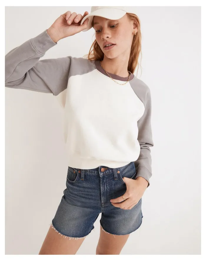 Women Rivet and Thread Colorblock Raglan Sweatshirt Antique Cream Light Graphite Madewell Tees Women Rivet and Thread Colorblock Raglan Sweatshirt Antique Cream Light Graphite Madewell Tees